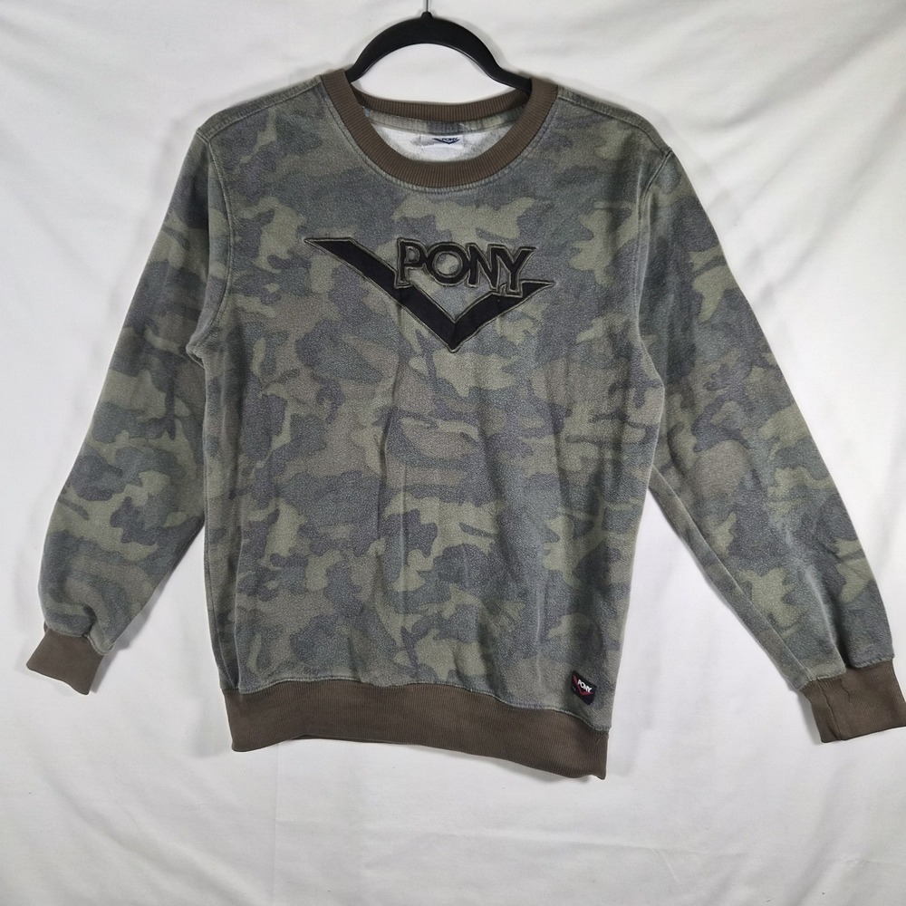 Y2K PONY Camo Sweatshirt Youth L 14/16 Embroidered Logo Faded Streetwear